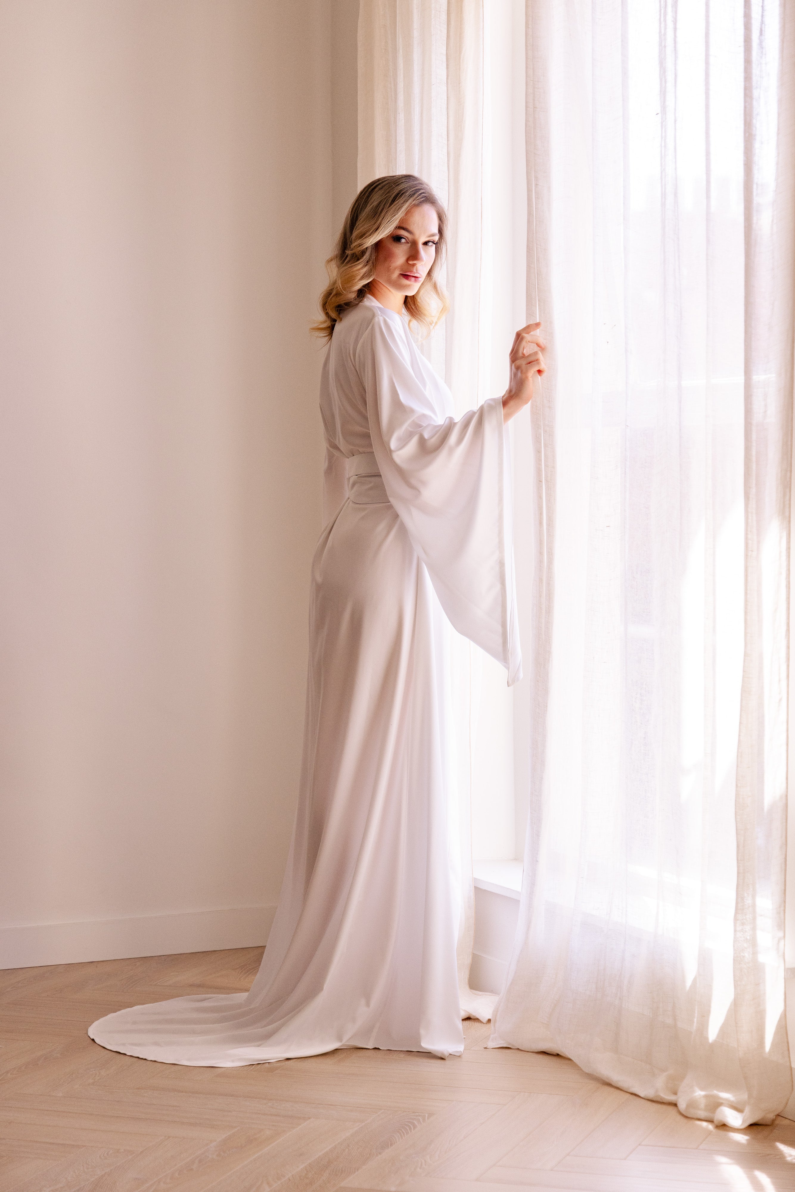 Luxurious Floor-Length Bridal Robe with Train
